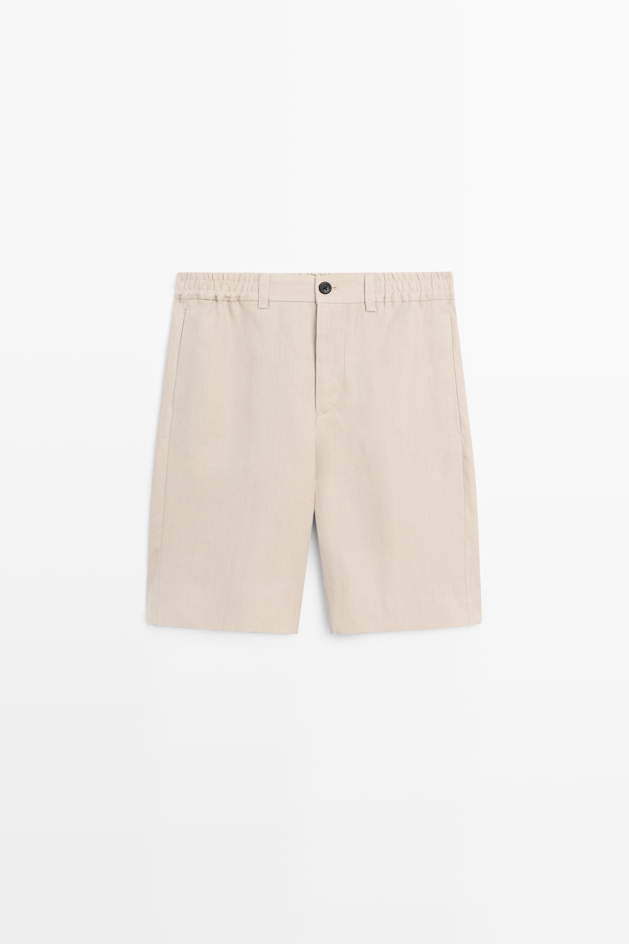 100% linen short Bermuda shorts